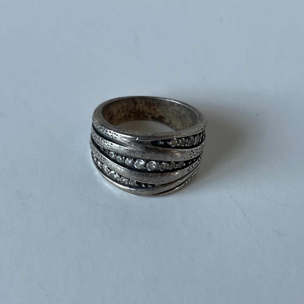 Sterling Silver Textured Cubic Zirconia Ring Silpada Size 6